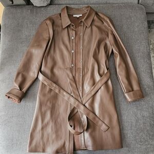 Brown Faux Leather Women's Coat
